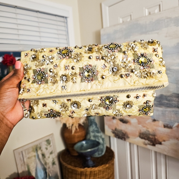ASOS Yellow Multicolor Sequin & Rhinestone Embroidered Folded Clutch - Picture 9 of 15